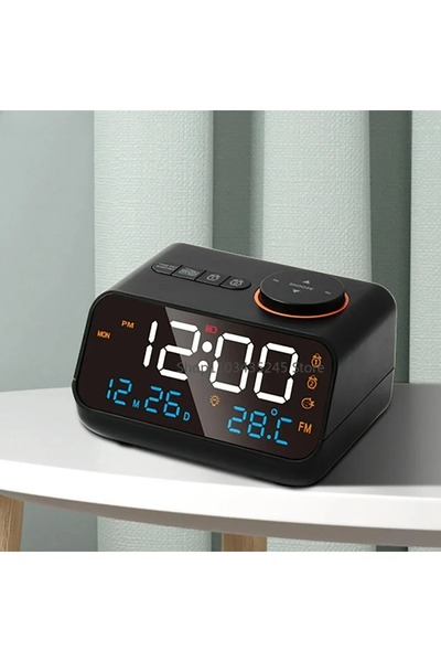 MDSTECH Şarjlı Dijital Alarm Saat FM Radyo Çift Alarm Sıcaklık Nem Göstergeli...