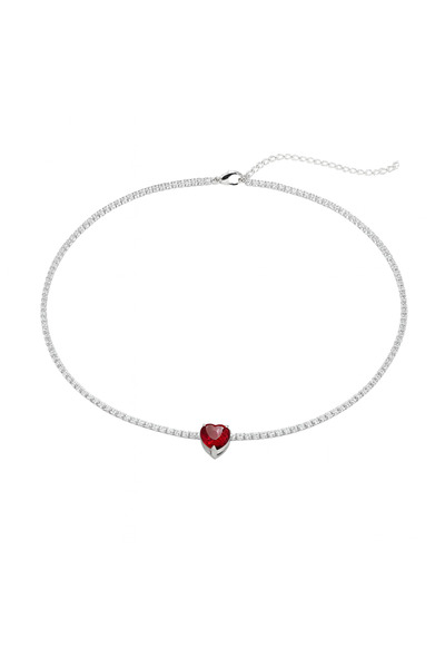 House of Crystals Tennis Necklace with Gold Plated Zirconia Crystals and Red ...