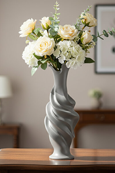 MEK Curved Line Decorative Plastic Vase Gray (23X9Cm)