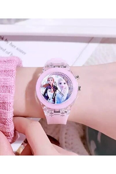 ozbience Işıklı Kız Çocuk Kol Saati, Elsa ve Anna Temalı, Pembe, Kutuda