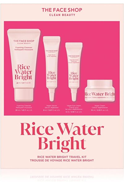 The Face Shop Rice Water Bright Travel Kit - Korean Skin Care Set (Serum, Cream, Eye Cream, Face Was