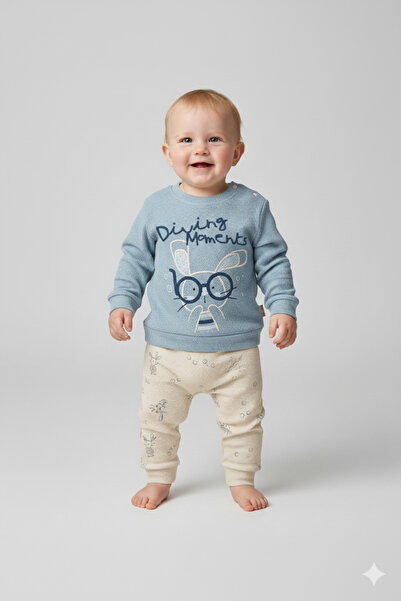 Hoppidik Baby Boy 9-12-18 Months Süzene Embroidery Rabbit Print Snap Fastener...