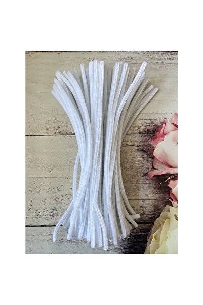 Zedhobi 10 Adet Z42 Beyaz Şönil 30 cm Tüylü Peluş Tel Çiçek Yapımına Okul Önc...