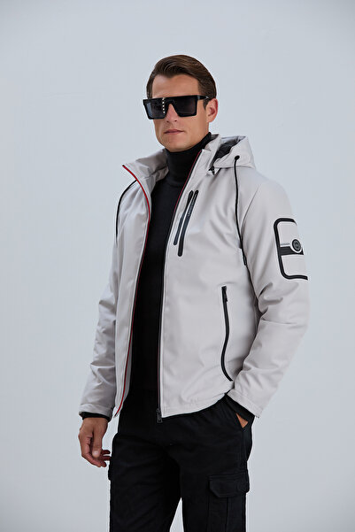 PIQUE Men's Coat Quilted Lined Softshell Coat with Print Detail