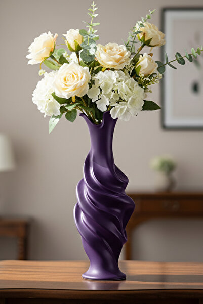 MEK Curved Line Decorative Plastic Vase Purple (23X9Cm)