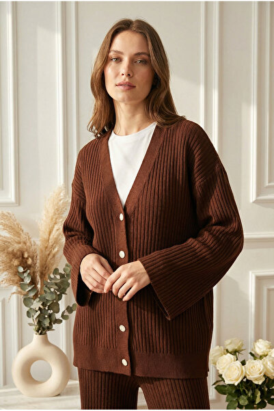 Kirazca Butik Set de tricotaje pentru femei, cardigan cu mâneci largi, pantaloni