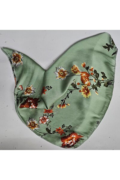 Elvinege Aksesuar Çiçekli Şifon Saten Fular - Yeşil