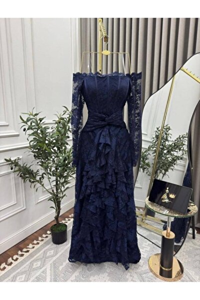 ZOHRAN Navy lace dress for evening wear