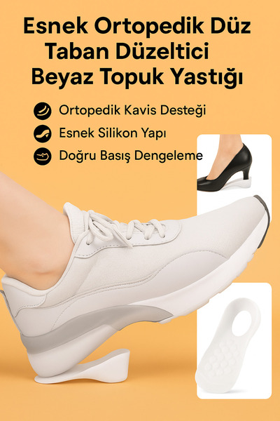 Hane Dostu Esnek Ortopedik Düz Taban Düzeltici Beyaz Topuk Yastığı – Ayak Des...