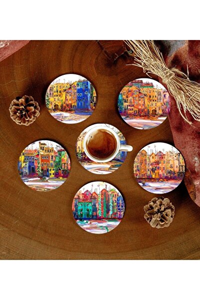 Twin Store 6 Pieces Patterned MDF Coasters