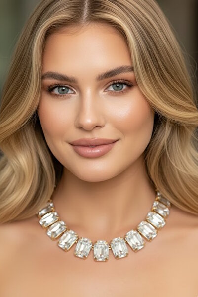 CAŞ DEKORASYON Gold Color Stone Evening Dress Necklace