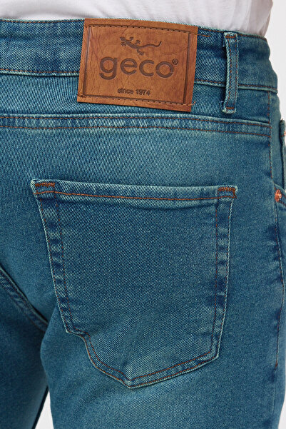 Geco Men's Green Slim Fit Slim Fit Cotton Stretch Stretch Fabric Denim Jean Trousers