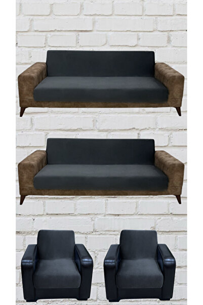 Duru Home Tekstil 3+3+1+1 İtalyan Süet Kolsuz Koltuk Örtüsü (ANTRASİT RENK)