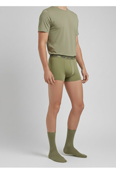 balkonda Men's Military Undershirt, Boxer and Socks Set Khaki Green 12-Piece Economical Pack Cotton Cotton