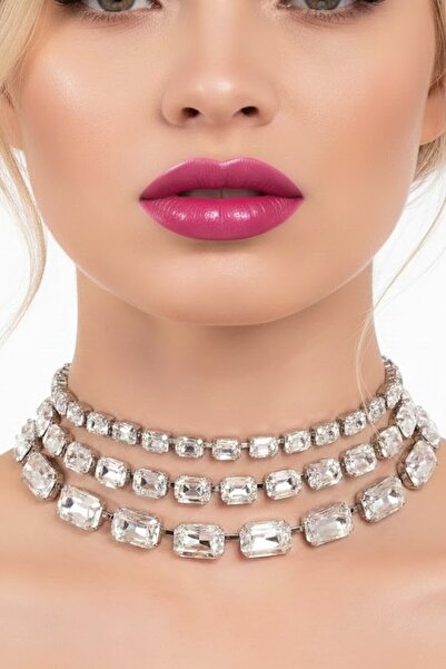 CAŞ DEKORASYON Silver Color Stone Evening Dress Necklace