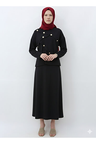 ribana Γυναικείο υφαντό υφασμάτινο κοστούμι χιτζάμπ με λεπτομέρεια από κουμπι...