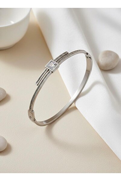 FEMU ACCESSORİES BAGET MODEL SİLVER PASLANMAZ ÇELİK KELEPÇE BİLEKLİK