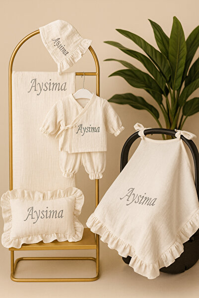 hobittubaby Müslin isim nakışlı kişiye özel hastane çıkış seti