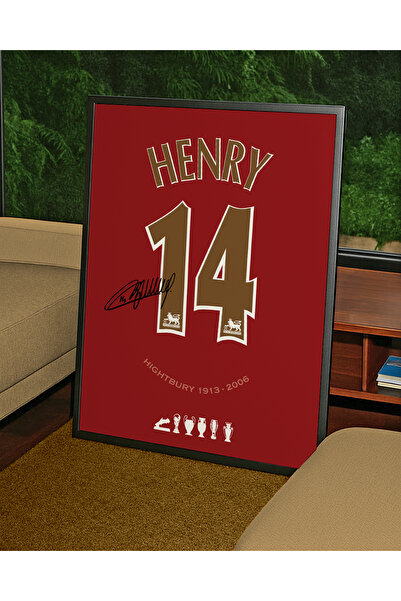 Base Concept Poster autografat cu numărul 14 al lui Thierry Henry (încadrat)