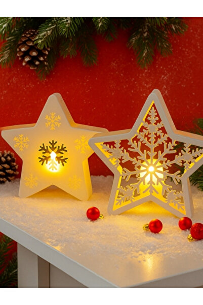 Christmas Set 2 Pieces 15 cm Star Figure Illuminated Decoration - Tealight led Candle Included - 3D Printing