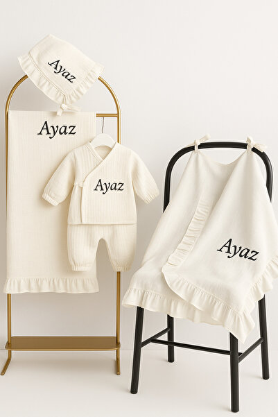 hobittubaby İsim Nakışlı 4 Parça Müslin Bebek Hastane Çıkış Seti – Kişiye Öze...