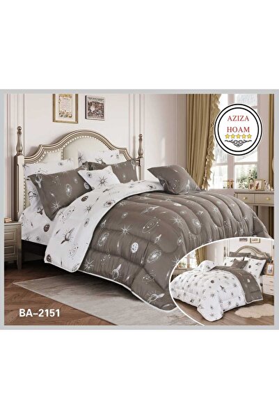 FABRIC A modern celestial-themed duvet set combining gray and white gives the...