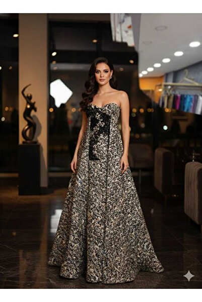 Zeyn KADIN ABİYE BROKAR ÇİFT RENKLİ UZUN ELBİSE