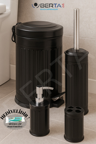 ozbience Şık Siyah Vintage Banyo Seti, Çöp Kovası, Tuvalet Fırçası, Diş Fırça...