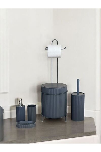 ozbience 6 Parça Banyo Seti, Metal Standlı Çöp Kovası ve Tuvalet Fırçası
