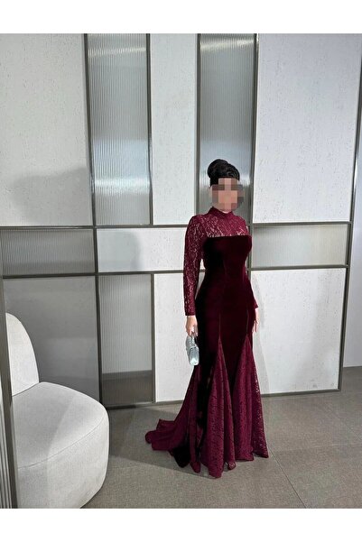 hind fashion فستان سهرة أنيق شتوي لون عودي