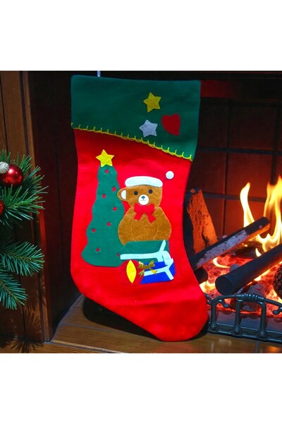 Kuzey КОЛЕДНА ЧОРАПА ЧЕРВЕНА СИМПАТИЧНА МЕЧКА ФИГУРАЛНА ЧОРАПА НОВОГОДИШНИ УК...