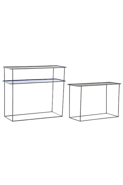 DKD Home Decor Set of 2 Modern Metal Side Tables, Black/Azure, 70x27x45 cm