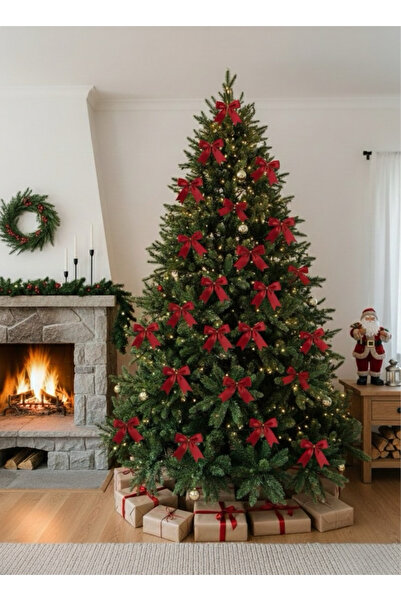 ZUMRANKA 🎀 6 lı Takım Yılbaşı Çam Ağacı Süsü Dekoratif Kurdele Fiyonk 12x13 cm