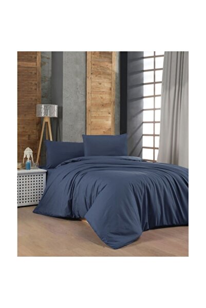 COLOUR COTTON duvet cover set 240x220cm + 2 pillowcases 60x60cm, dark blue