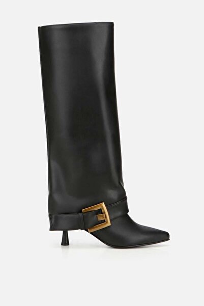 Yaya by Hotiç Kadın Siyah Pantolon Görünümlü Tokalı Topuklu Çizme