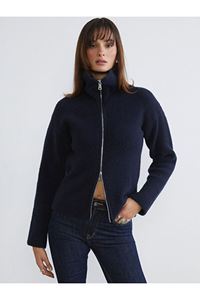 LC Waikiki Navy Blue Mock Neck Women's Knitwear Cardigan from Patenth