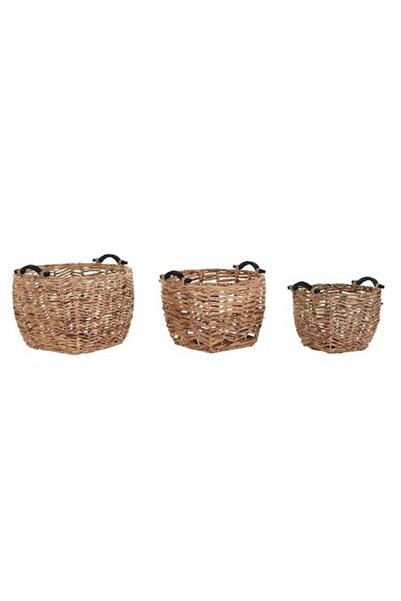 DKD Home Decor Set de coșuri Colonial, lemn, 46x46x40cm