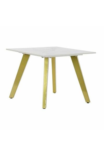 DKD Home Decor Măsuță laterală, metal și ceramică, 60x60x48 cm, auriu/alb