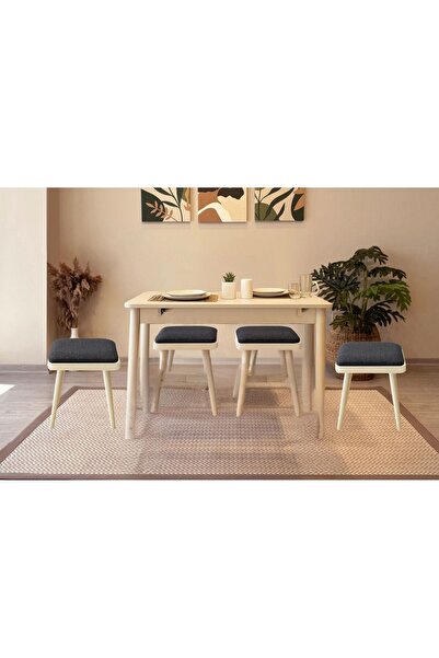 Eşyala. Porto Krem Antrasit Mutfak Masa Takımı (1M + 4T)