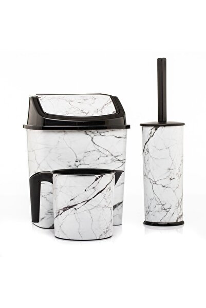 Genel Markalar Banyo Seti Çöp Kovası Wc Tuvalet Fırçası Maşrapa 3 Lü Set Beya...