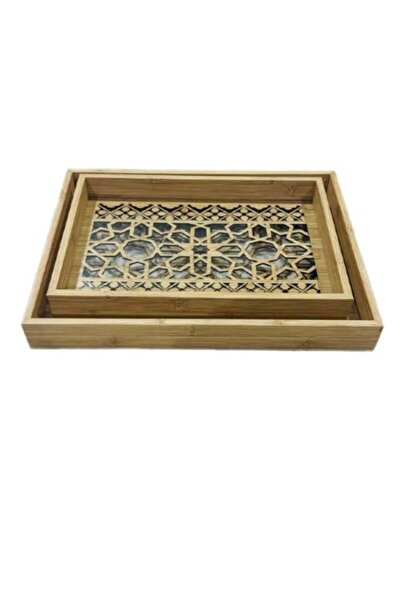 Generic Luxury 2-Piece Wooden Serving Tray Set with Glass Base