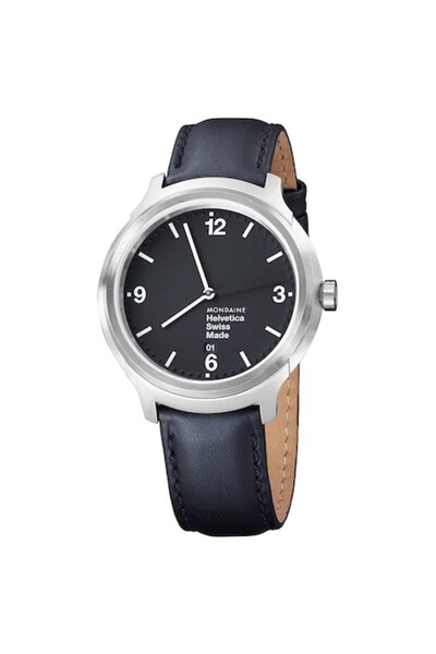 MONDAINE Ceas Helvetica No1 43 Bold, oțel inoxidabil/piele, negru