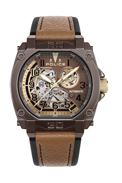 Police Norwood Skeleton Automatic 40th Anniversary - Automatic Men's Watch, Brown Steel Case, Leathe