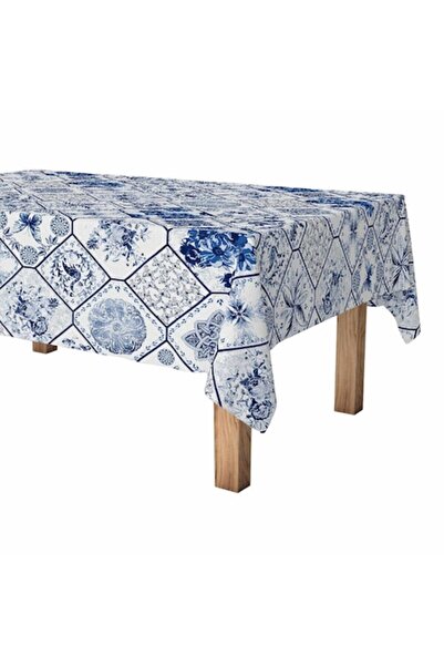 Exma Față de masă pe rolă, rezistentă la pete, albastru ceramic, 140 cm x 25 m