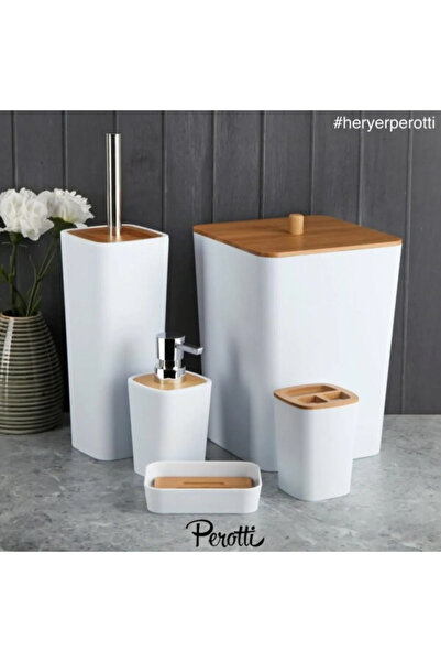 ozbience Banyo Takımı Seti, Şık ve Modern Tasarım, 5'li, Beyaz ve Gümüş Renk