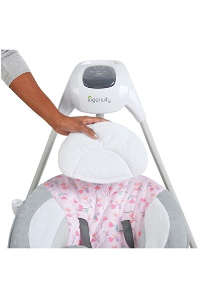 Ingenuity Simple Comfort Compact Baby Swing, 6 Speeds, Sounds & Vibrations – Cassidy Pink