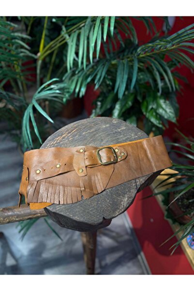 Yılday Gür Butik Helington Hakiki Deri Bohem El Yapımı Bel Kemeri – Taba & Krem