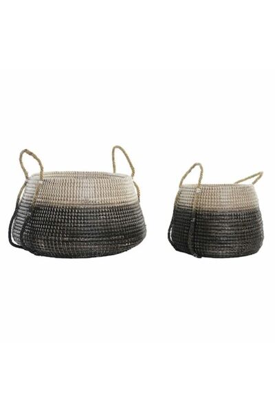 DKD Home Decor Set coșuri, iarbă de mare gri, 52x52x44 cm, 2 buc.