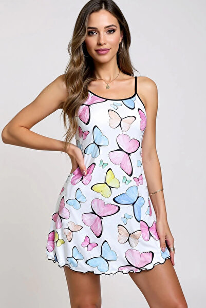 isiltikidsmoda Colorful Butterfly Patterned Suspender Women's Nightgown