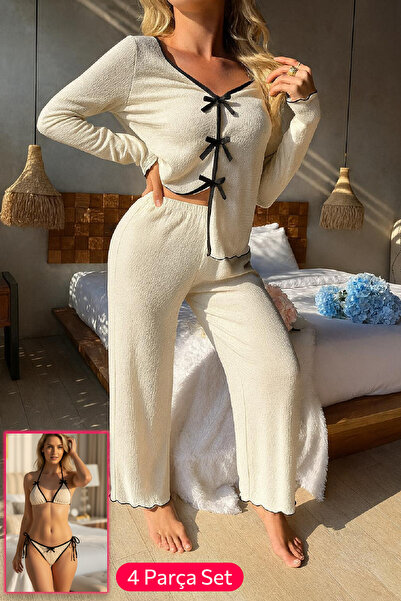 İntive Lingerie Жіночий комплект білої білизни з бантиком і піжами з довгими ...